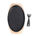 Pre-seasoned cast iron sizzling plate with Wooden Tray